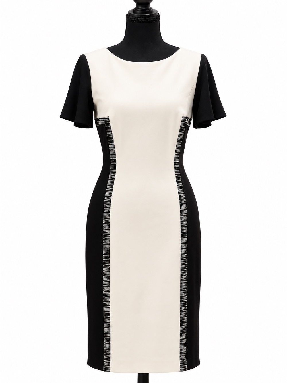 ANTONIO MELANI Black and Cream Midi Sheath Dress